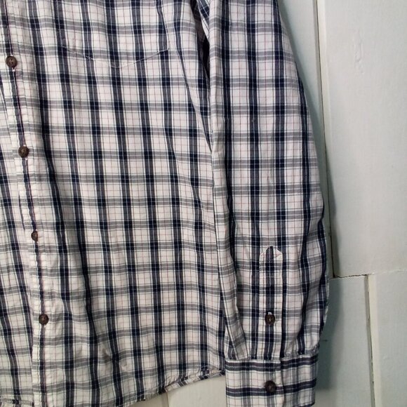 Perry Ellis America Shirt Men XL Button Down Long Sleeve Plaid White Black - Picture 7 of 15